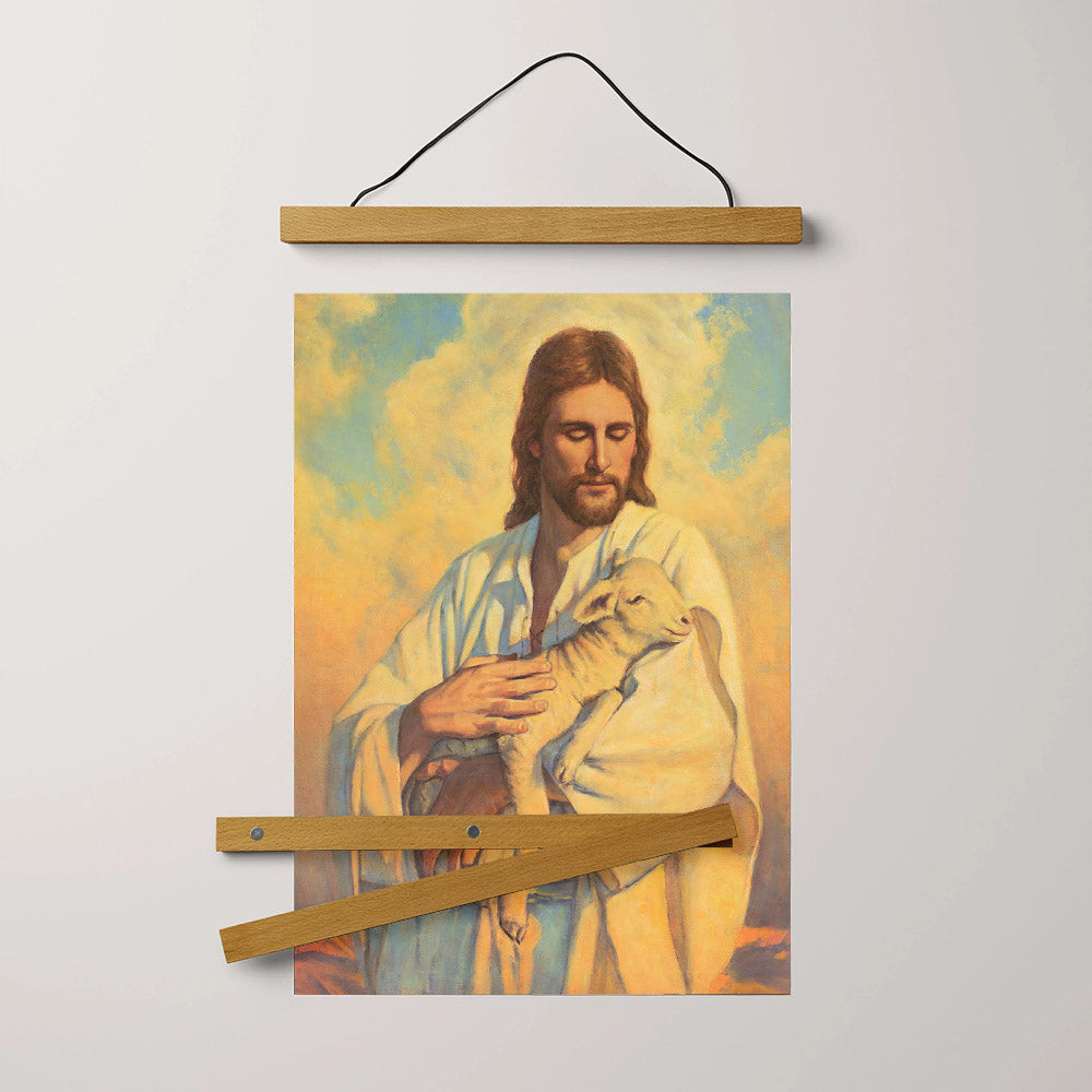 Jesus And The Lamb Picture - In His Arms Portrait Hanging Canvas Wall Art - Christian Wall Decor - Religious Canvas