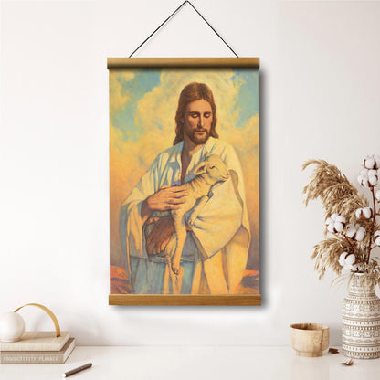 Jesus And The Lamb Picture - In His Arms Portrait Hanging Canvas Wall Art - Christian Wall Decor - Religious Canvas
