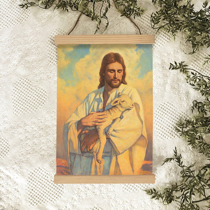 Jesus And The Lamb Picture - In His Arms Portrait Hanging Canvas Wall Art - Christian Wall Decor - Religious Canvas
