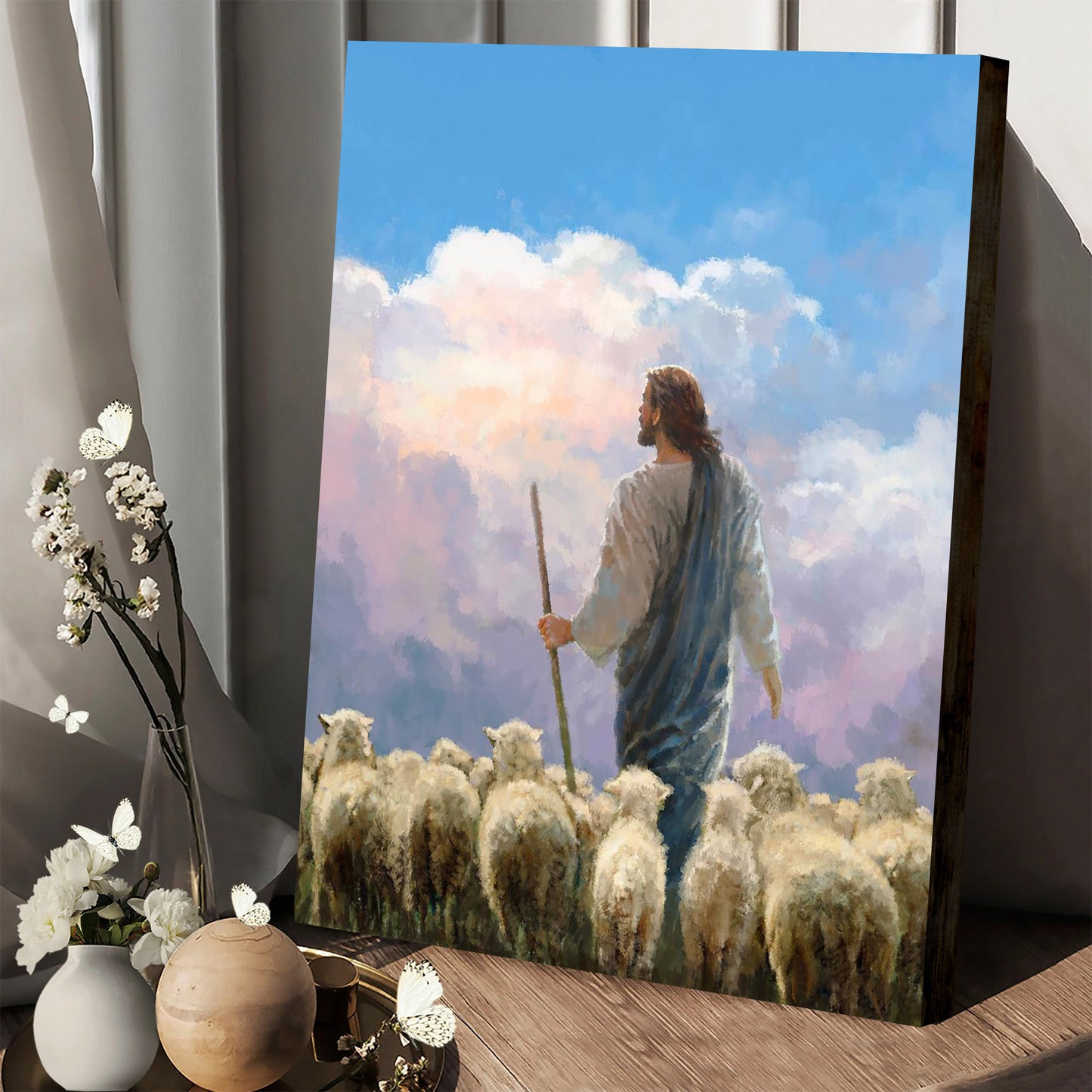 Jesus And The Lamb Picture - In His Keeping Portrait Canvas Wall Art - Christian Wall Decor