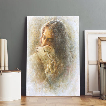 Jesus And The Lamb Picture - Jesus And The Lamb Picture - Comfort Eternal Portrait Canvas Wall Art - Christian Wall Decor