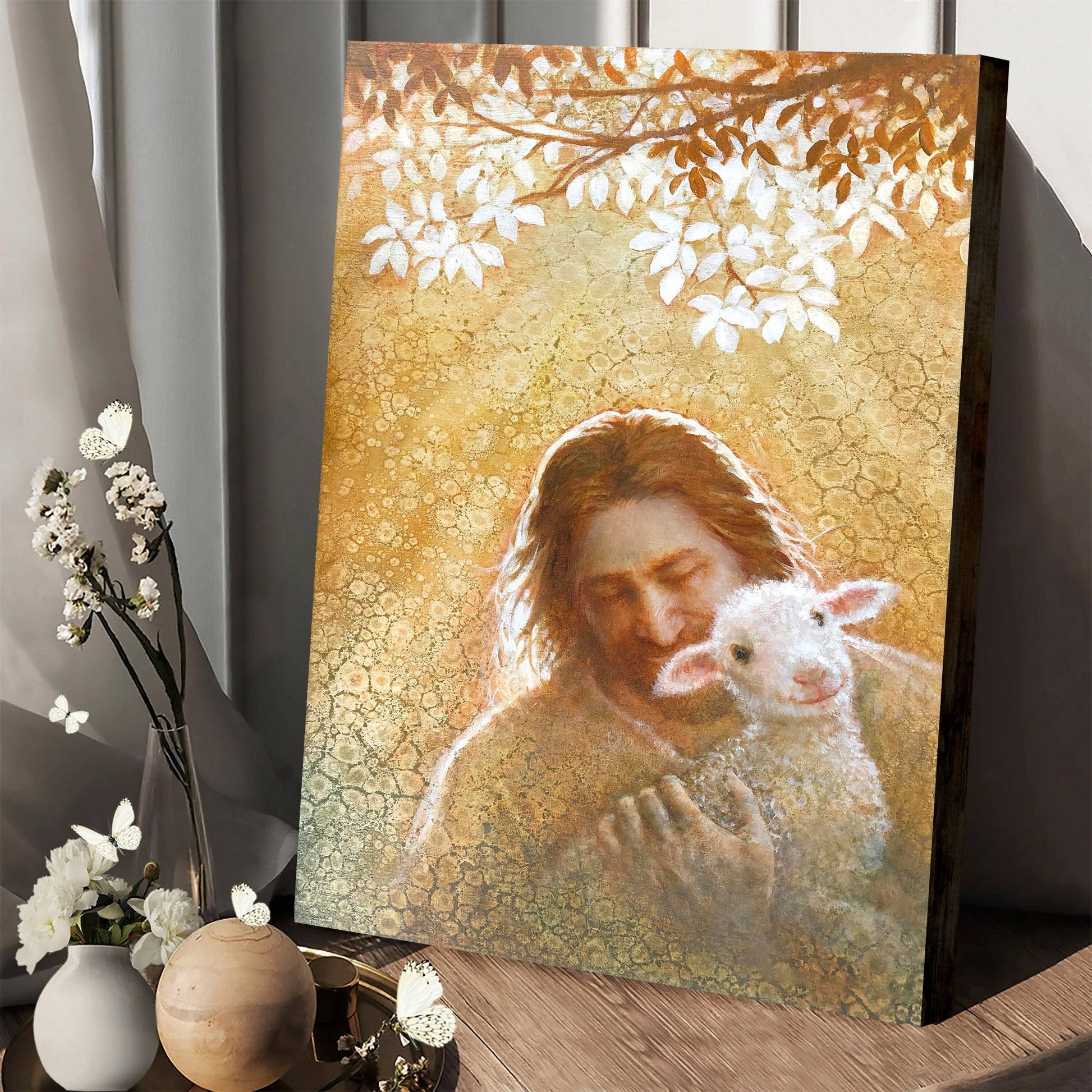 Jesus And The Lamb Picture - Jesus And The Lamb Picture - In Gods Favor Portrait Canvas Wall Art - Christian Wall Decor