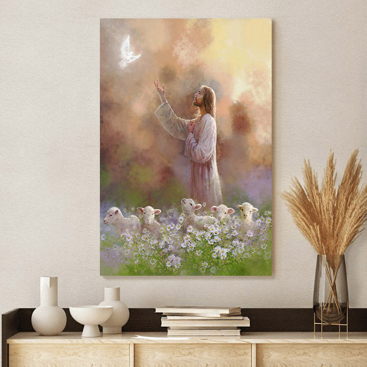 Jesus And The Lamb Picture - Jesus And The Lamb Picture - Prince Of Peace Portrait Canvas Wall Art - Christian Wall Decor