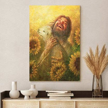 Jesus And The Lamb Picture - Jesus And The Lamb Picture - Seeds Of Joy Portrait Canvas Wall Art - Christian Wall Decor