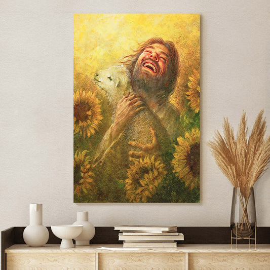 Jesus And The Lamb Picture - Jesus And The Lamb Picture - Seeds Of Joy Portrait Canvas Wall Art - Christian Wall Decor