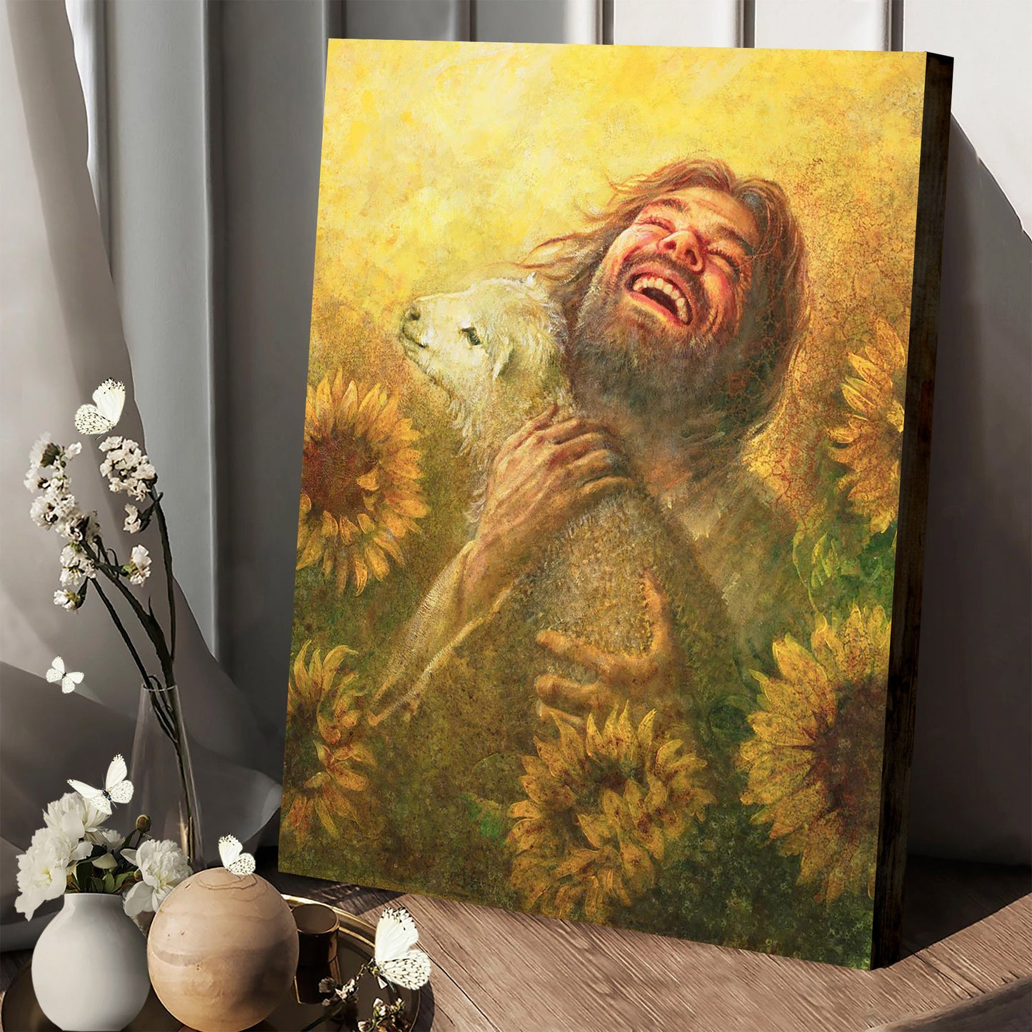 Jesus And The Lamb Picture - Jesus And The Lamb Picture - Seeds Of Joy Portrait Canvas Wall Art - Christian Wall Decor