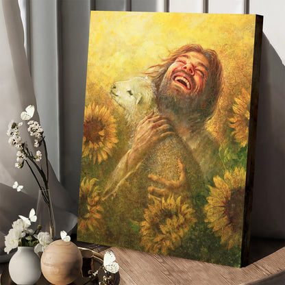 Jesus And The Lamb Picture - Jesus And The Lamb Picture - Seeds Of Joy Portrait Canvas Wall Art - Christian Wall Decor