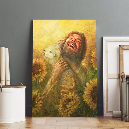 Jesus And The Lamb Picture - Jesus And The Lamb Picture - Seeds Of Joy Portrait Canvas Wall Art - Christian Wall Decor