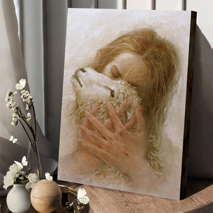 Jesus And The Lamb Picture - Jesus And The Lamb Picture - The Shepherd's Embrace Portrait Canvas Wall Art - Christian Wall Decor