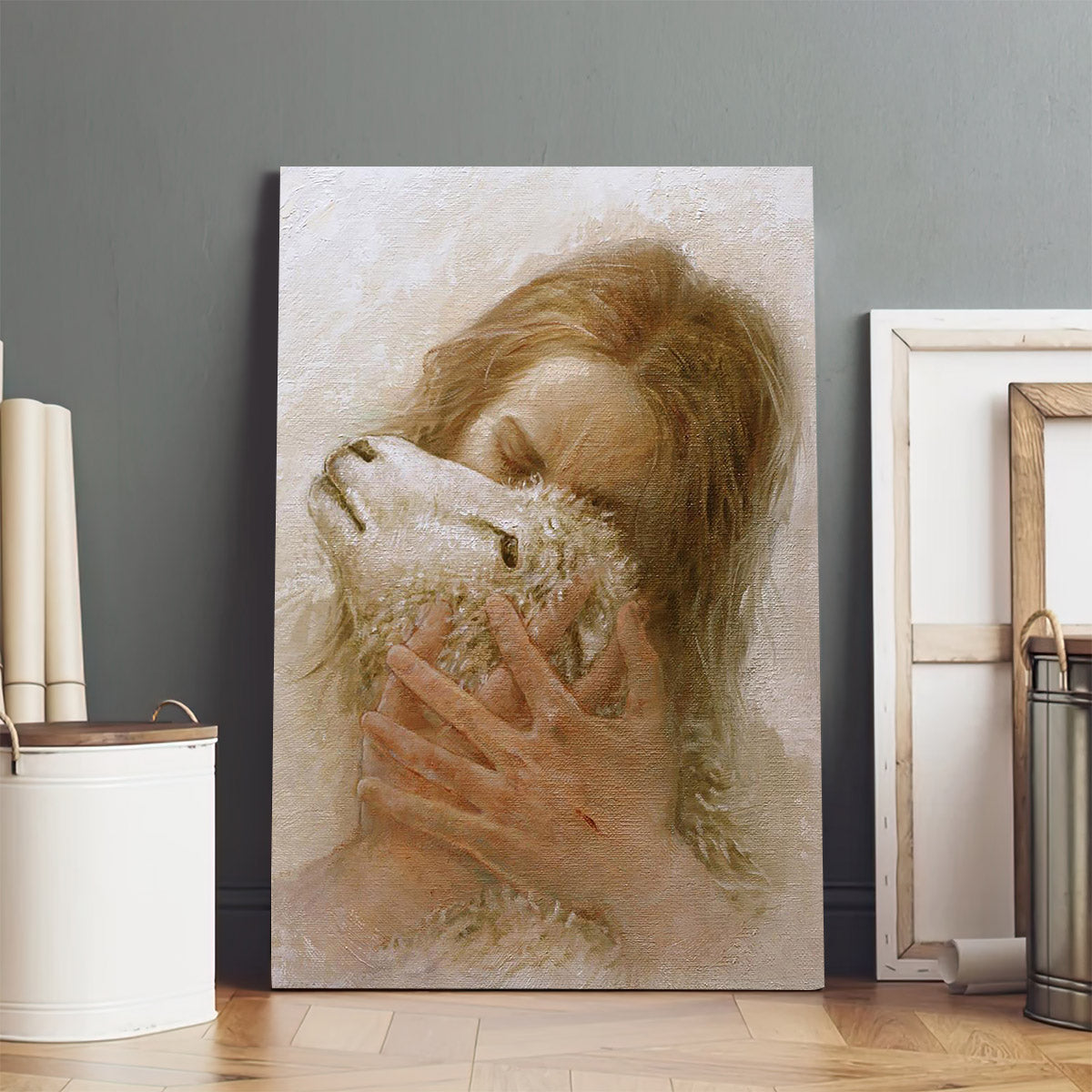 Jesus And The Lamb Picture - Jesus And The Lamb Picture - The Shepherd's Embrace Portrait Canvas Wall Art - Christian Wall Decor