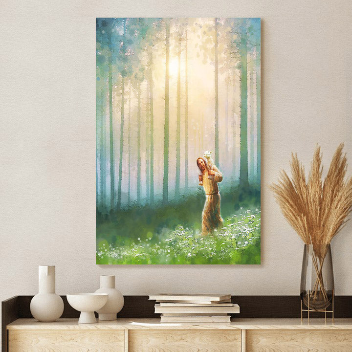 Jesus And The Lamb Picture - Jesus And The Lamb Picture - Upon His Shoulders Portrait Canvas Wall Art - Christian Wall Decor