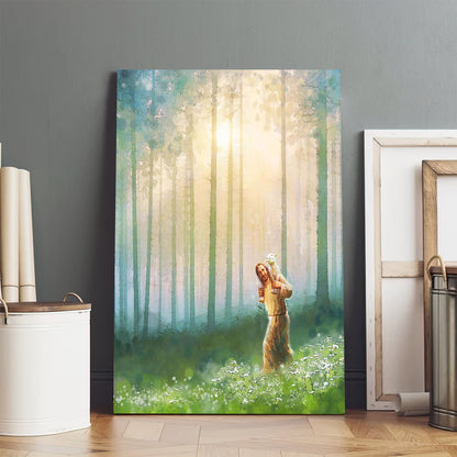Jesus And The Lamb Picture - Jesus And The Lamb Picture - Upon His Shoulders Portrait Canvas Wall Art - Christian Wall Decor
