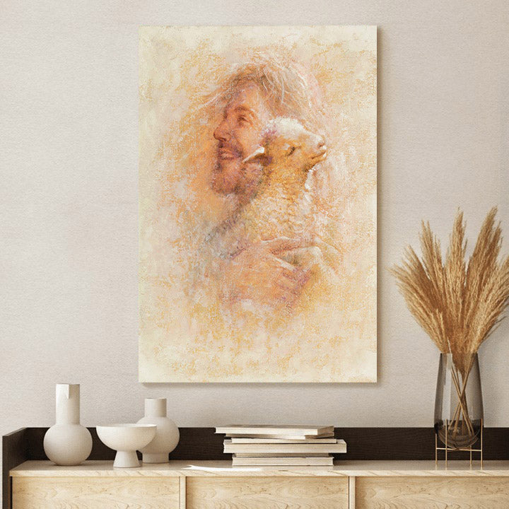 Jesus And The Lamb Picture - Little Lamb Portrait Canvas Wall Art - Christian Wall Decor