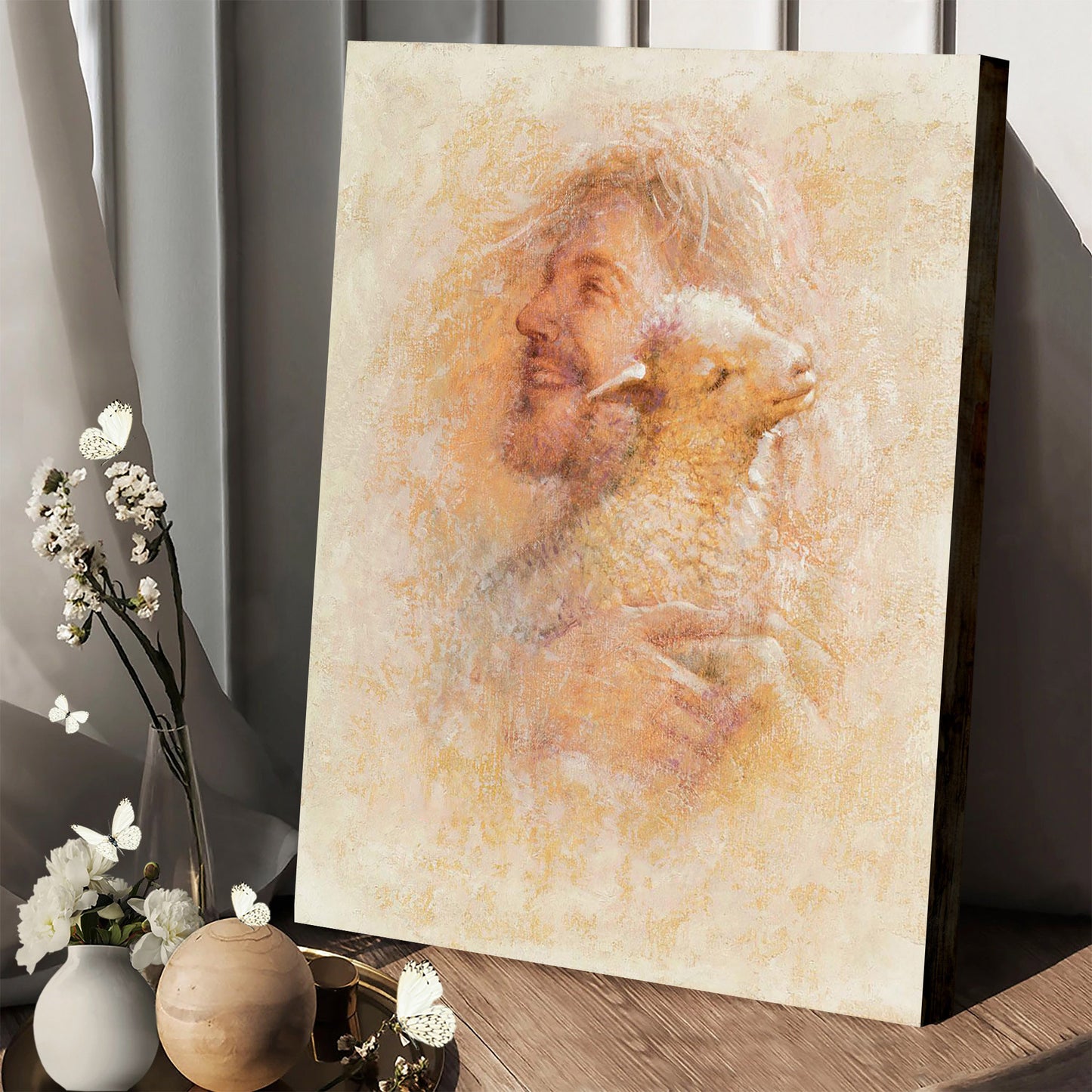 Jesus And The Lamb Picture - Little Lamb Portrait Canvas Wall Art - Christian Wall Decor