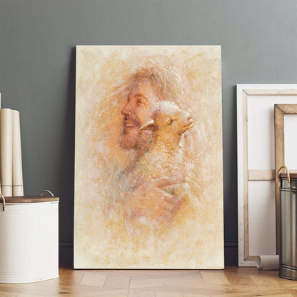 Jesus And The Lamb Picture - Little Lamb Portrait Canvas Wall Art - Christian Wall Decor