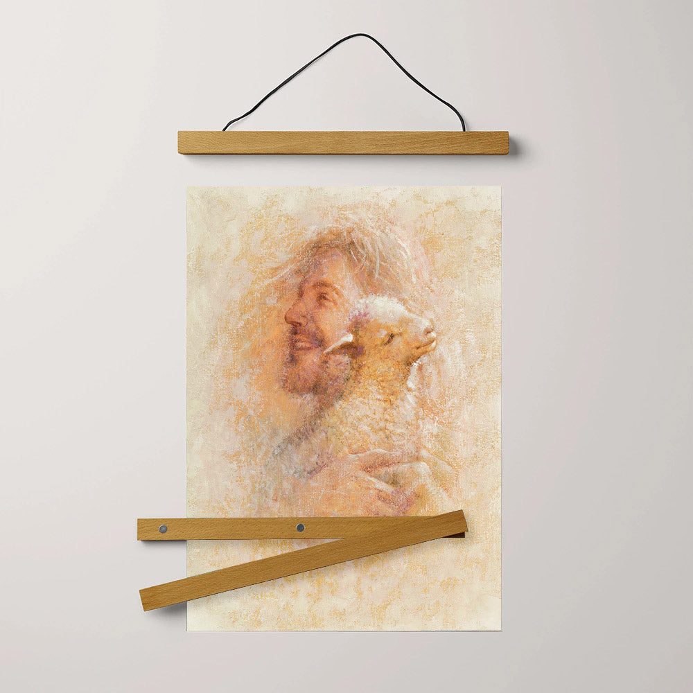 Jesus And The Lamb Picture - Little Lamb Portrait Hanging Canvas Wall Art - Christian Wall Decor - Religious Canvas