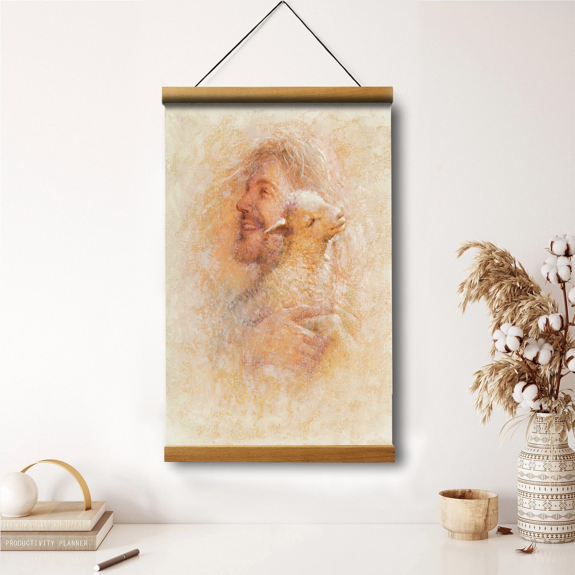 Jesus And The Lamb Picture - Little Lamb Portrait Hanging Canvas Wall Art - Christian Wall Decor - Religious Canvas