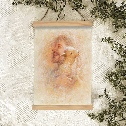 Jesus And The Lamb Picture - Little Lamb Portrait Hanging Canvas Wall Art - Christian Wall Decor - Religious Canvas