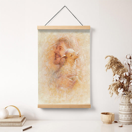Jesus And The Lamb Picture - Little Lamb Portrait Hanging Canvas Wall Art - Christian Wall Decor - Religious Canvas