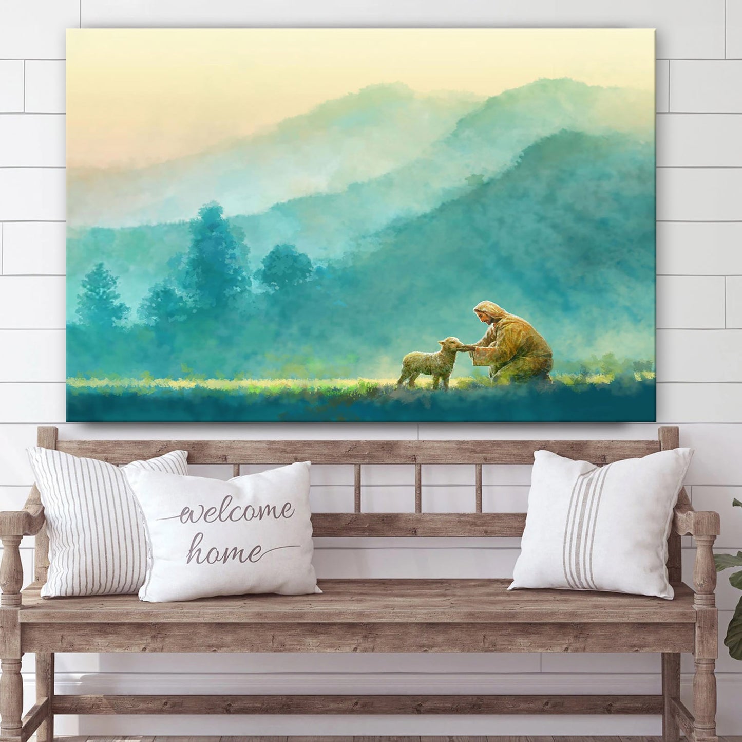Jesus And The Lamb Picture - Little One Canvas Wall Art - Christian Wall Decor