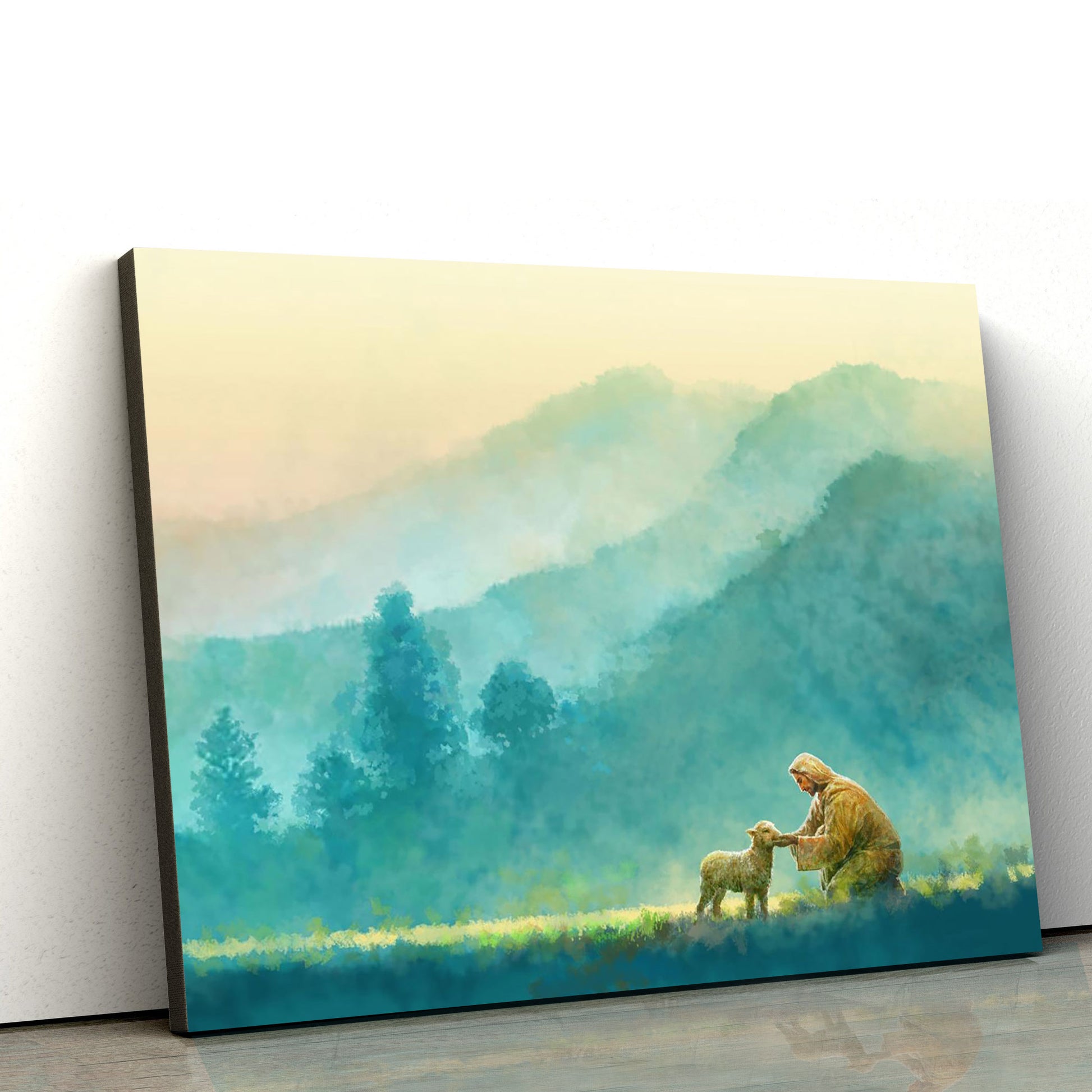 Jesus And The Lamb Picture - Little One Canvas Wall Art - Christian Wall Decor