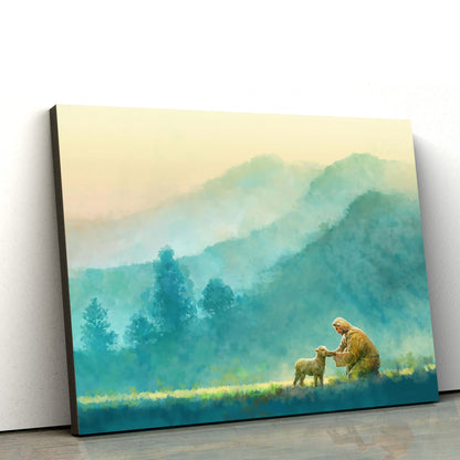 Jesus And The Lamb Picture - Little One Canvas Wall Art - Christian Wall Decor