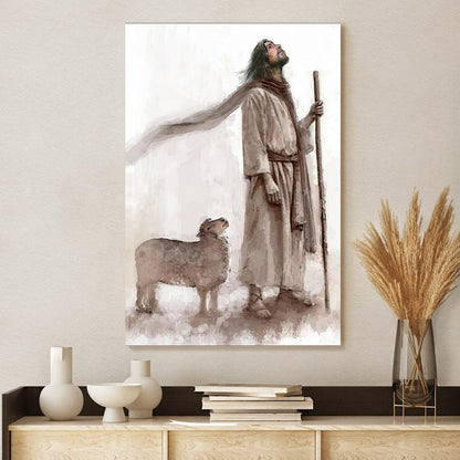 Jesus And The Lamb Picture - Look To Him Portrait Canvas Wall Art - Christian Wall Decor