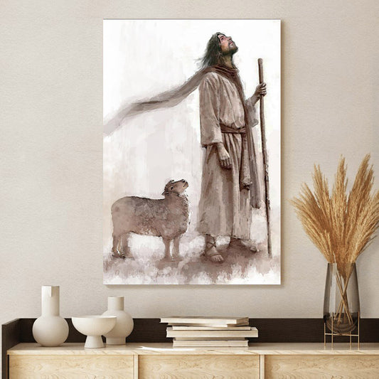 Jesus And The Lamb Picture - Look To Him Portrait Canvas Wall Art - Christian Wall Decor
