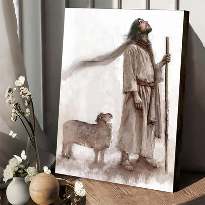 Jesus And The Lamb Picture - Look To Him Portrait Canvas Wall Art - Christian Wall Decor