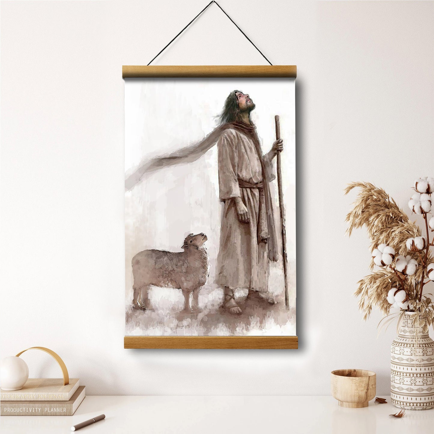 Jesus And The Lamb Picture - Look To Him Portrait Hanging Canvas Wall Art - Christian Wall Decor - Religious Canvas