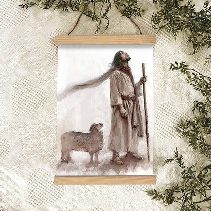 Jesus And The Lamb Picture - Look To Him Portrait Hanging Canvas Wall Art - Christian Wall Decor - Religious Canvas