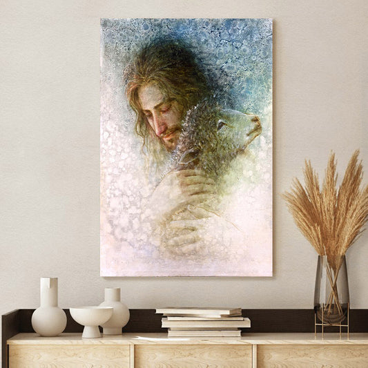 Jesus And The Lamb Picture - Lost And Now Found Portrait Canvas Wall Art - Christian Wall Decor