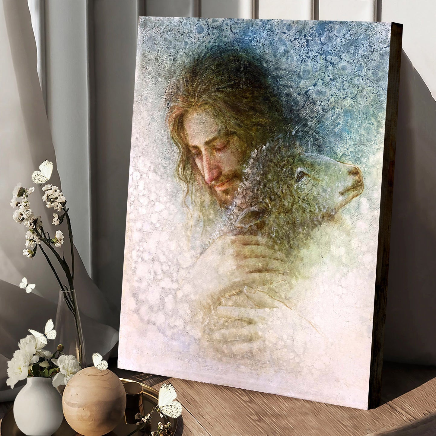 Jesus And The Lamb Picture - Lost And Now Found Portrait Canvas Wall Art - Christian Wall Decor
