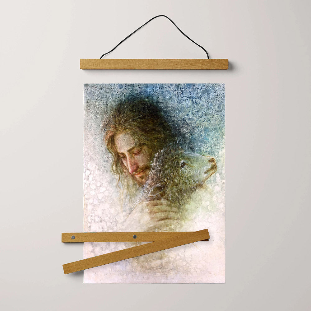 Jesus And The Lamb Picture - Lost And Now Found Portrait Hanging Canvas Wall Art - Christian Wall Decor - Religious Canvas