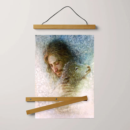 Jesus And The Lamb Picture - Lost And Now Found Portrait Hanging Canvas Wall Art - Christian Wall Decor - Religious Canvas