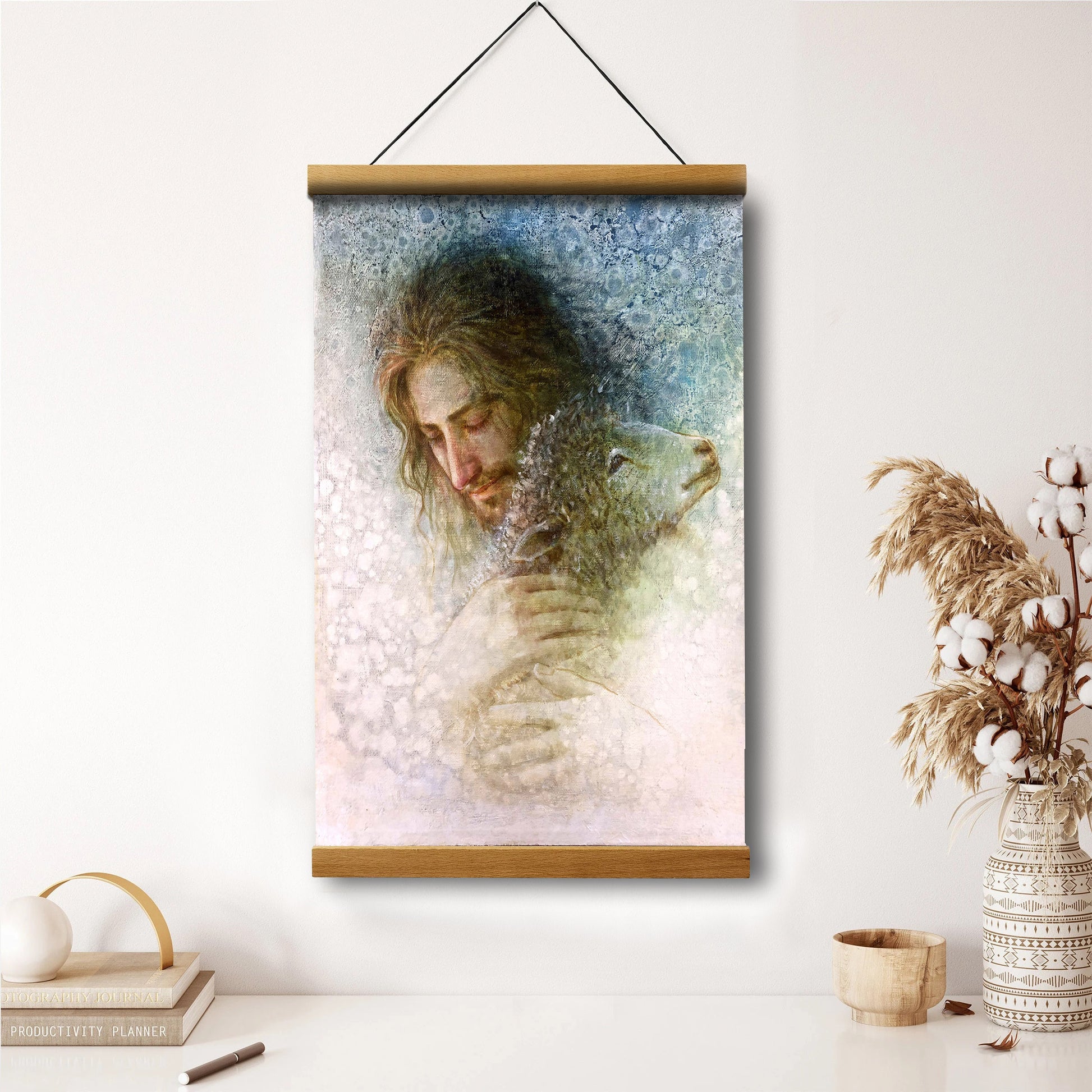Jesus And The Lamb Picture - Lost And Now Found Portrait Hanging Canvas Wall Art - Christian Wall Decor - Religious Canvas