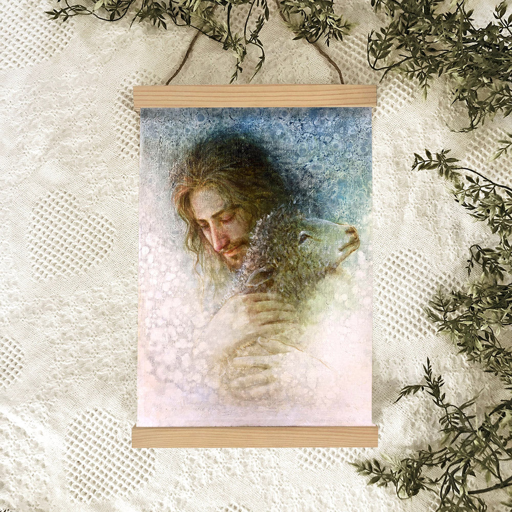 Jesus And The Lamb Picture - Lost And Now Found Portrait Hanging Canvas Wall Art - Christian Wall Decor - Religious Canvas