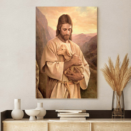 Jesus And The Lamb Picture - Lost Lamb Portrait Canvas Wall Art - Christian Wall Decor