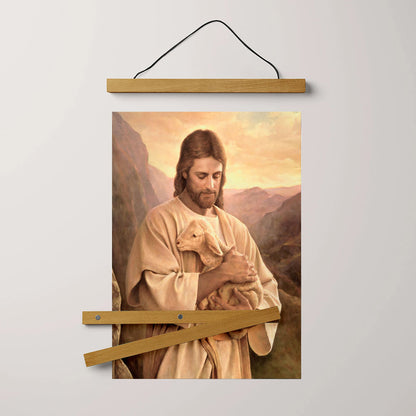 Jesus And The Lamb Picture - Lost Lamb Portrait Hanging Canvas Wall Art - Christian Wall Decor - Religious Canvas