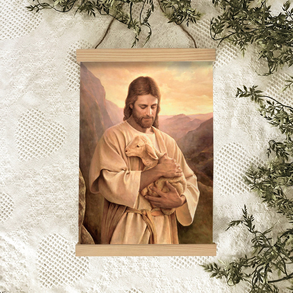 Jesus And The Lamb Picture - Lost Lamb Portrait Hanging Canvas Wall Art - Christian Wall Decor - Religious Canvas