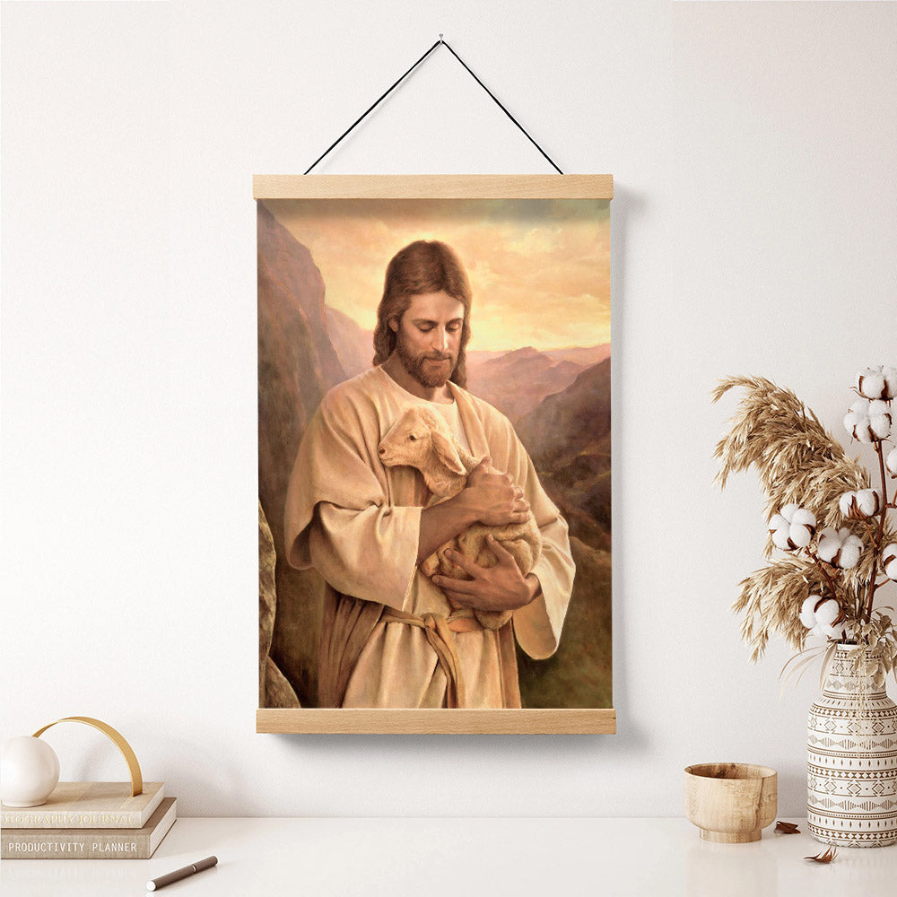 Jesus And The Lamb Picture - Lost Lamb Portrait Hanging Canvas Wall Art - Christian Wall Decor - Religious Canvas