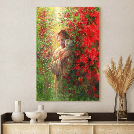 Jesus And The Lamb Picture - Love Everlasting Portrait Canvas Wall Art - Christian Wall Decor