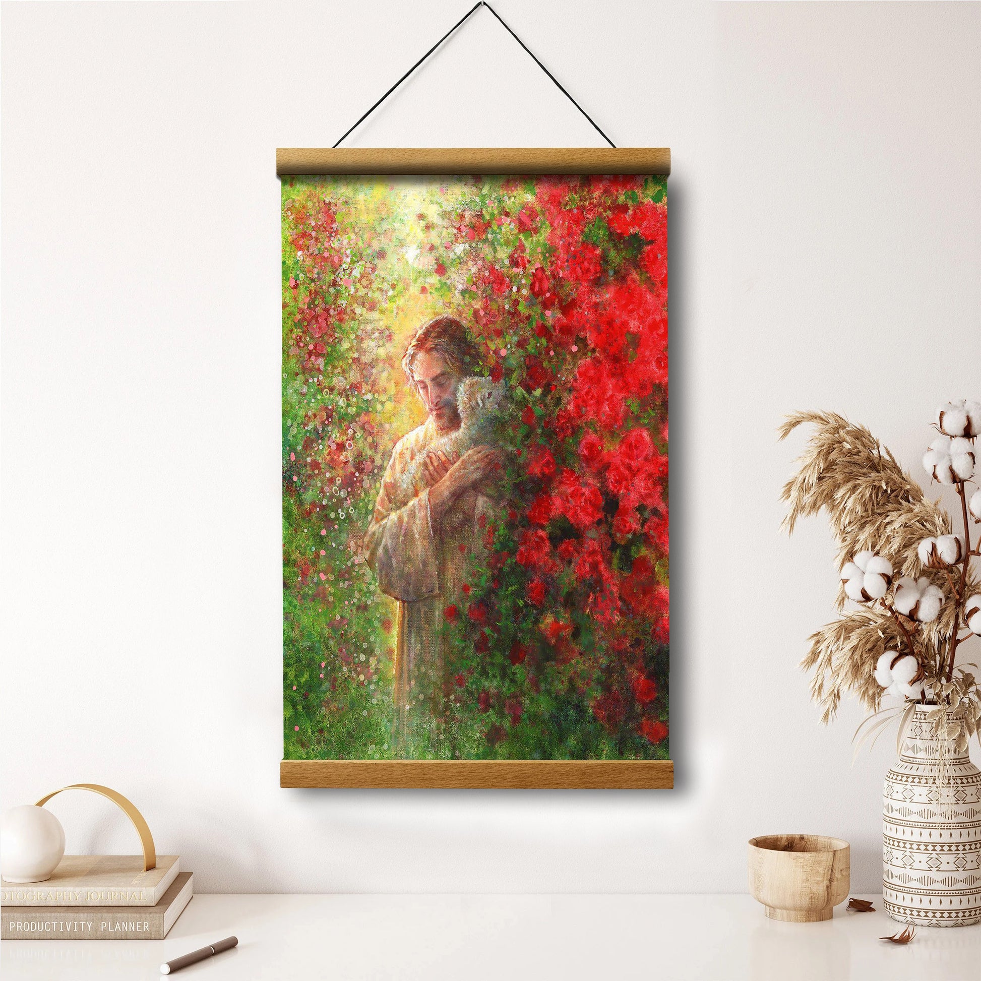 Jesus And The Lamb Picture - Love Everlasting Portrait Hanging Canvas Wall Art - Christian Wall Decor - Religious Canvas