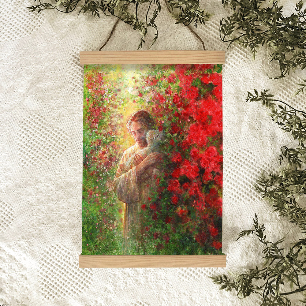 Jesus And The Lamb Picture - Love Everlasting Portrait Hanging Canvas Wall Art - Christian Wall Decor - Religious Canvas