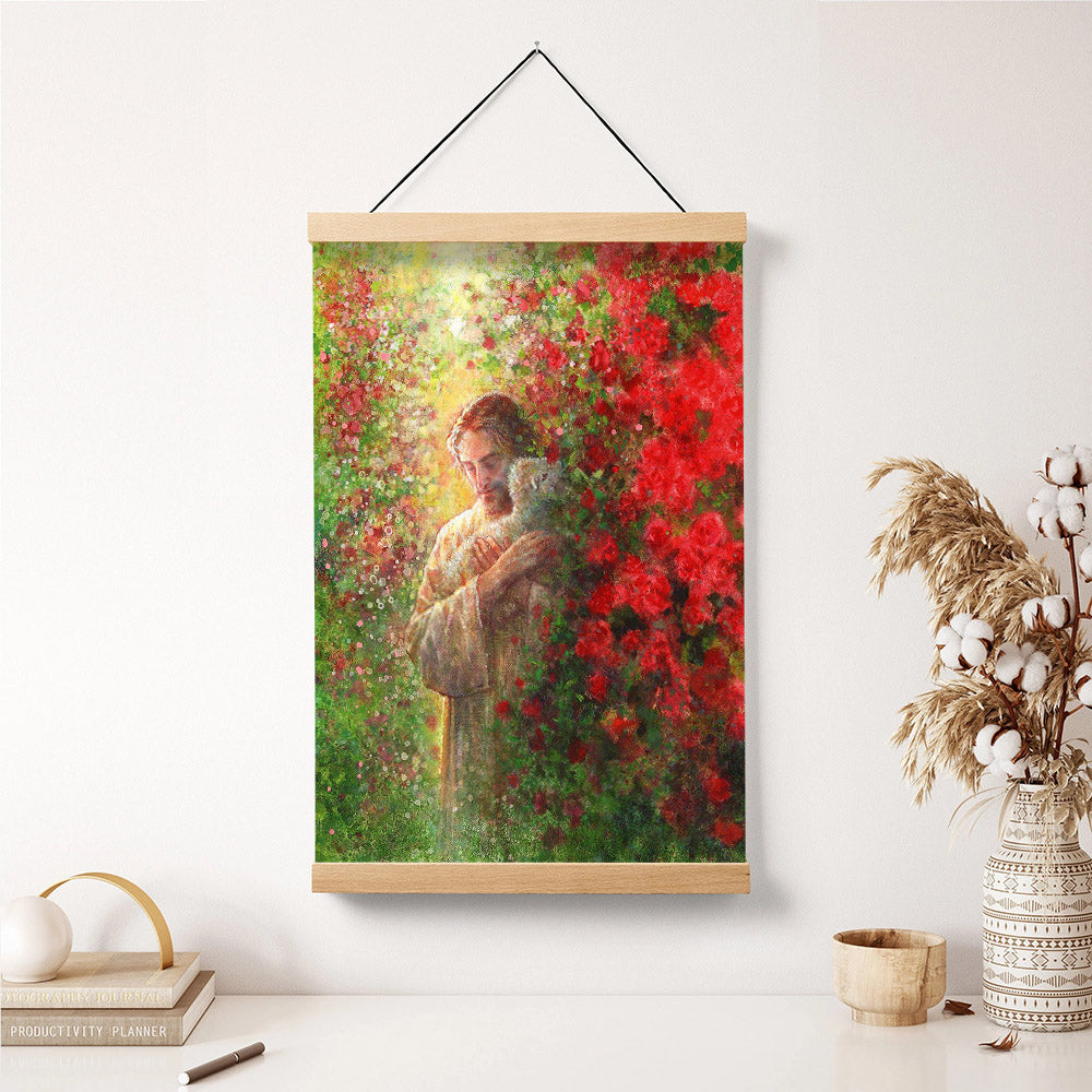 Jesus And The Lamb Picture - Love Everlasting Portrait Hanging Canvas Wall Art - Christian Wall Decor - Religious Canvas