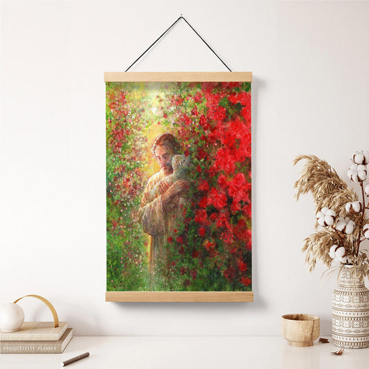 Jesus And The Lamb Picture - Love Everlasting Portrait Hanging Canvas Wall Art - Christian Wall Decor - Religious Canvas