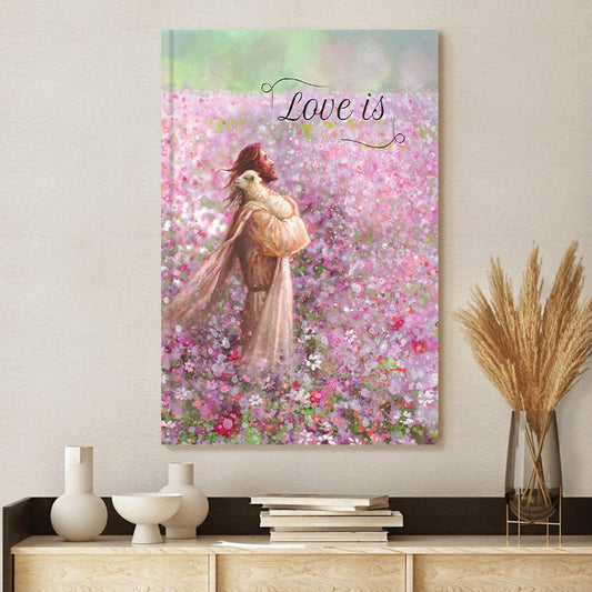 Jesus And The Lamb Picture - Love Is Gift Book Portrait Canvas Wall Art - Christian Wall Decor