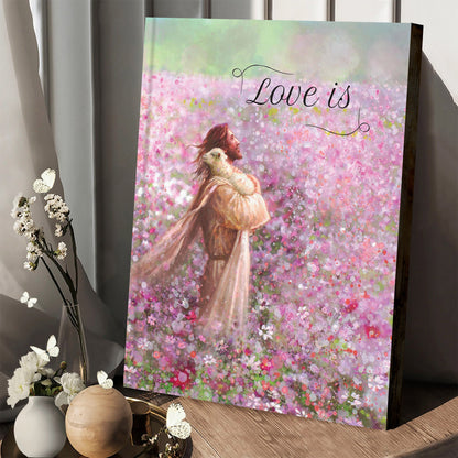 Jesus And The Lamb Picture - Love Is Gift Book Portrait Canvas Wall Art - Christian Wall Decor