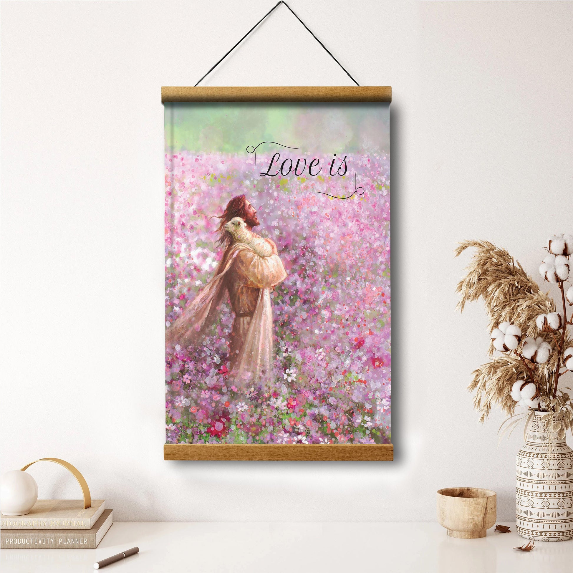 Jesus And The Lamb Picture - Love Is Gift Book Portrait Hanging Canvas Wall Art - Christian Wall Decor - Religious Canvas