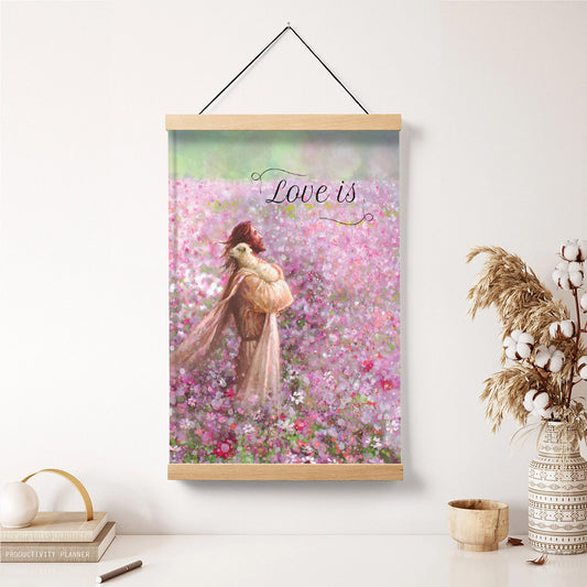 Jesus And The Lamb Picture - Love Is Gift Book Portrait Hanging Canvas Wall Art - Christian Wall Decor - Religious Canvas